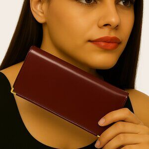 LAVIOLA MILANO Burgundy Bi-fold Long Wallet – Women's Fashion Accessory 7"x3.5"